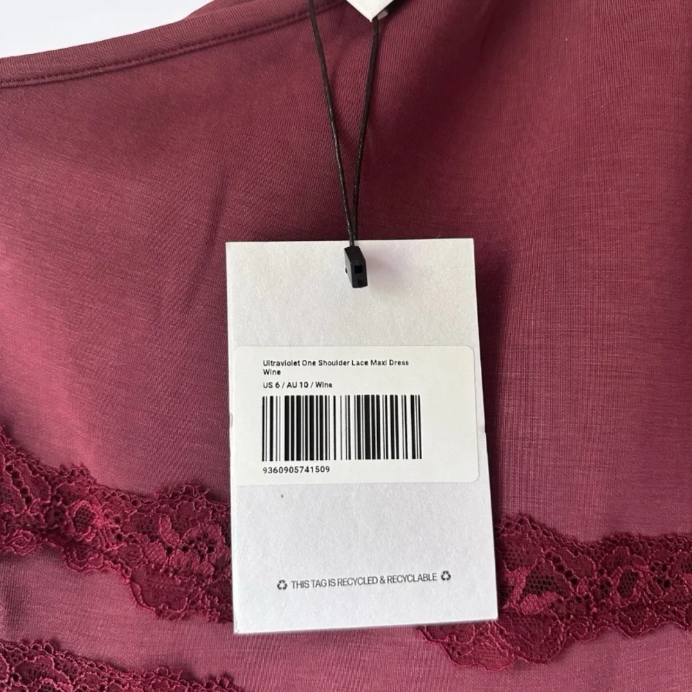 NWT Princess Polly Ultraviolet One Shoulder Lace Maxi Dress Wine US 6 - Picture 10 of 14